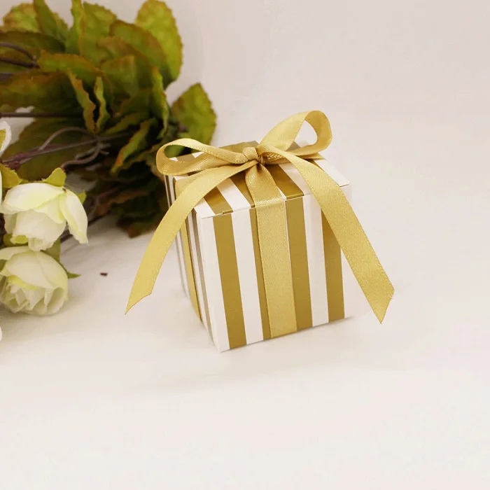 

festival supplies candy box bag chocolate paper gift package for Birthday Wedding Party favor Decor DIY golden/slivery/strip Wh