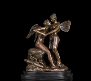 

36 CM Western Art Deco Bronze Man Boy Women Girl Fairy Angel Adoration Sculpture