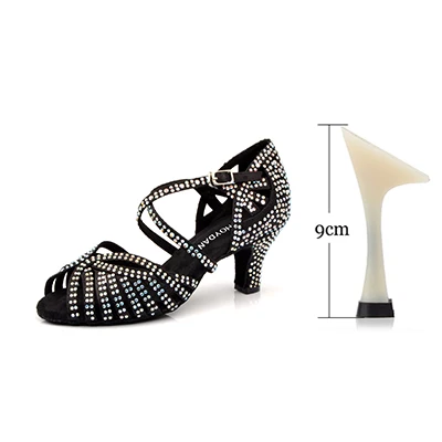 SHOYDANC/Танцевальная обувь; обувь для латинских танцев для женщин; обувь для сальсы; обувь для латинских танцев для девочек; Обувь для бальных танцев; Цвет черный, бронзовый; кожа; Каблук Куба - Цвет: Black 9cm