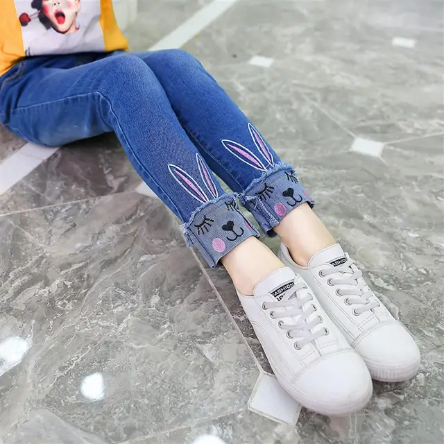 Spring Autumn Children Long Pants 2018 New Slim Skinny Girls Jeans Cute Rabbit Casual Kids Jeans for Girl Toddlers Teens Trouser