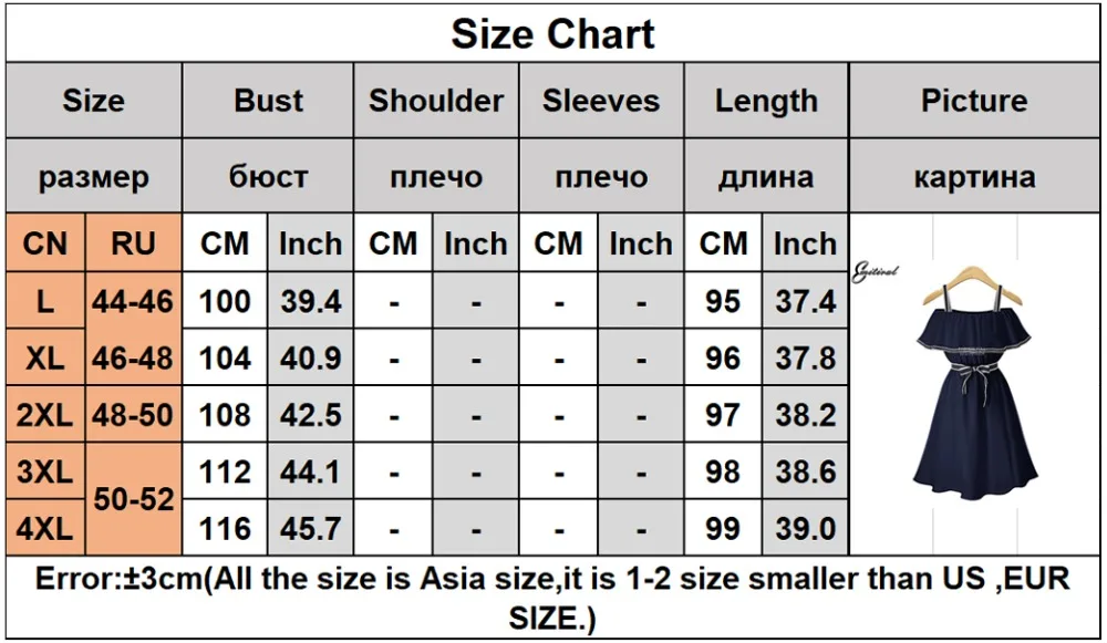 1954 size table