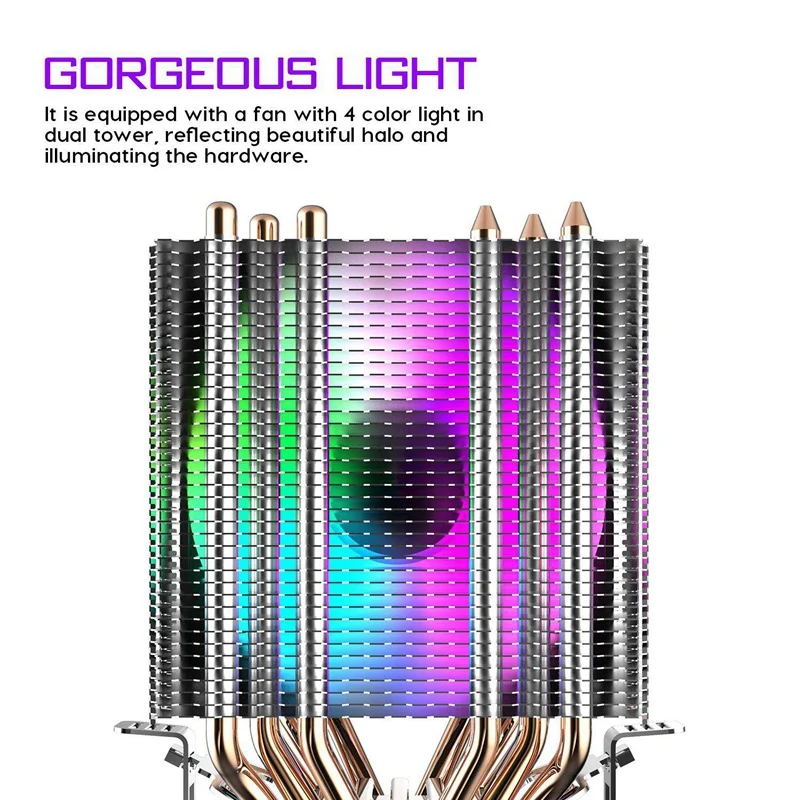Cpu Air Cooler 6 тепловых трубок двухбашенный радиатор с 90 мм радужными светодиодными