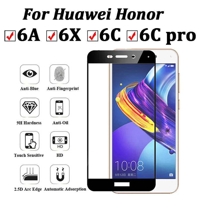 Полное покрытие из закаленного стекла для huawei honor 6C Pro 6A 6X Защита экрана для honor 7A 7C 8A Pro 8C 8X 9X пленка Honer X8 C8 A8 A7