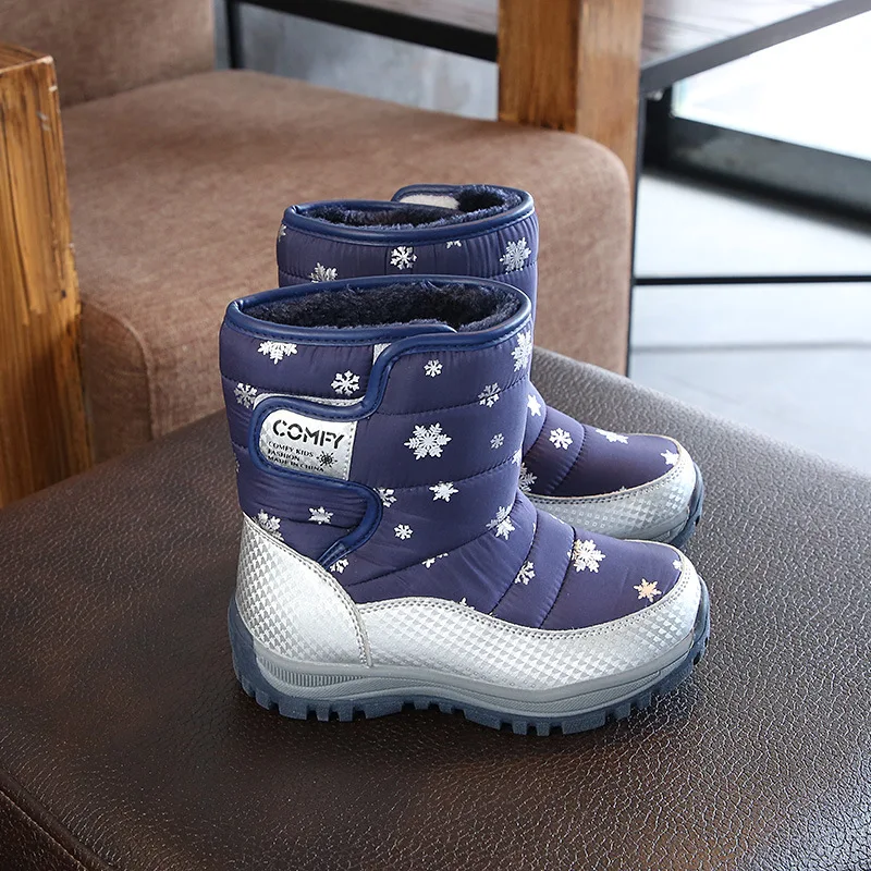 Fashion 1pair Winter warm waterproof Snow Boots Leather children's Girl Boots+ inner 17-20.2cm, Kids ski boots