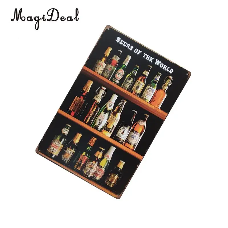 MagiDeal Waterproof Vintage Tin Sign Bar BEER WORLD Home Club Wall Decor Fashionable Design Retro Metal Art Poster Wall Sticker