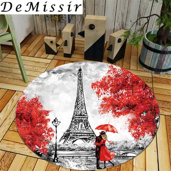 

3D Pattern Eiffel Tower Lover Round Carpet Diameter 60/80/100/120/140/160/180/200cm Palor Rug Children Play Mat For Living Room