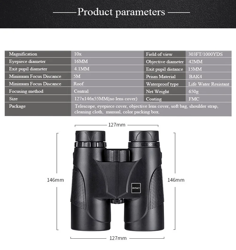 Бинокль 10X42 телескоп с высоким увеличением HD профессиональный зум водонепроницаемый телескоп для наблюдения за птицами Туризм Охота