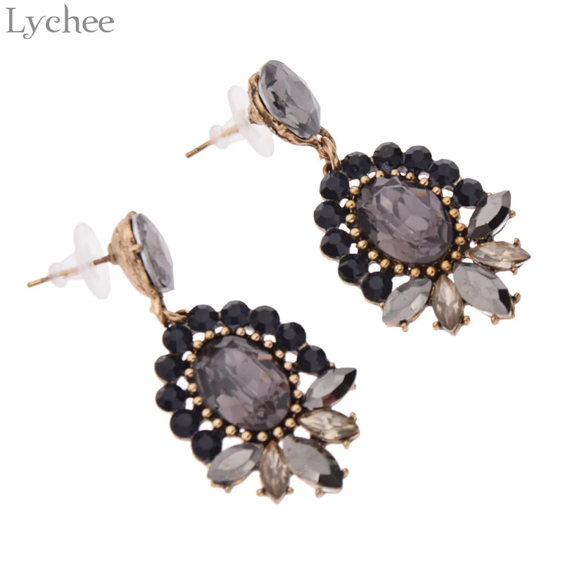 Lychee Ретро стиль сплав стекло цветок лепестки женские серьги цветные кристалл