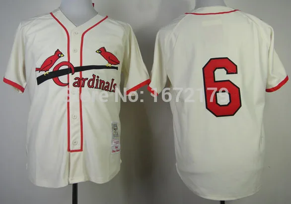 CHEAP CARDINALS THROWBACK BASEBALL JERSEY #6 STAN MUSIAL 1944 CREAM HOME 100% STITCHED MENS | Спорт и развлечения