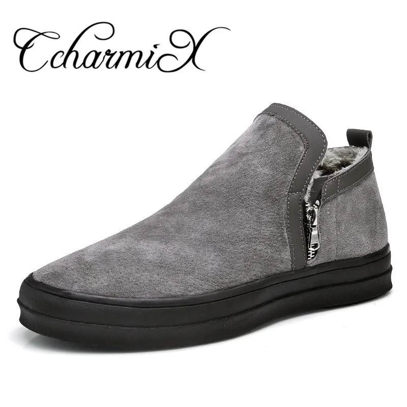 

CcharmiX Mens Chelsea Boots Winter Waterproof Men Snow Boots Zipper Pig Suede Male Ankle Boots Men Warm Snowboots Large Size 47