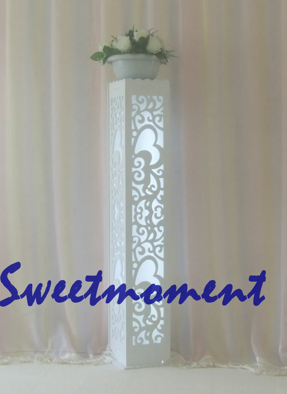 

Wedding stage stand with LED light Wedding PVC board pillar with carved design