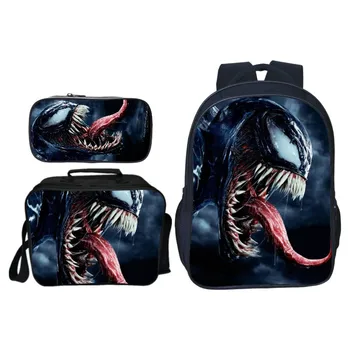 

3pcs Venom Cartoon Backpack + Lunch Bag + Pencil Case Bag Shoulder Bag Child Students Back School Cartoon Gift