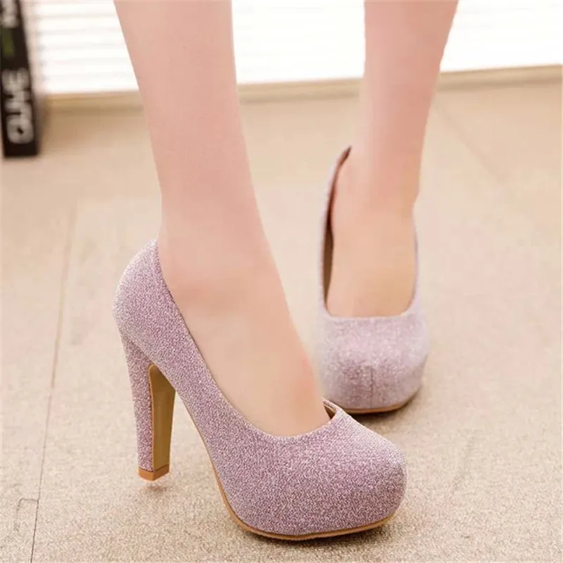 

Ladies High Heels Platform Pumps Women Shoes Party Wedding Bride Shoes Block Heel Gold White Silver Shoes Woman 2019