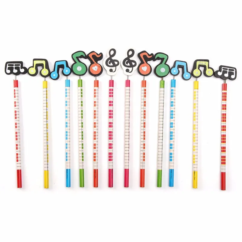 

Kicute 12PCS/Set Unique Musical Note Cartoon Standard Wooden Pencils Stationery For Kids Office School Supplies Pattern Randomly