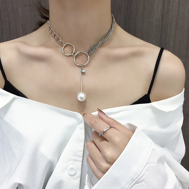 

Korean Chokers Double Layer Star Circle Geometric Tassel Women Party Choker Pendant Necklaces European Collars Gold Color