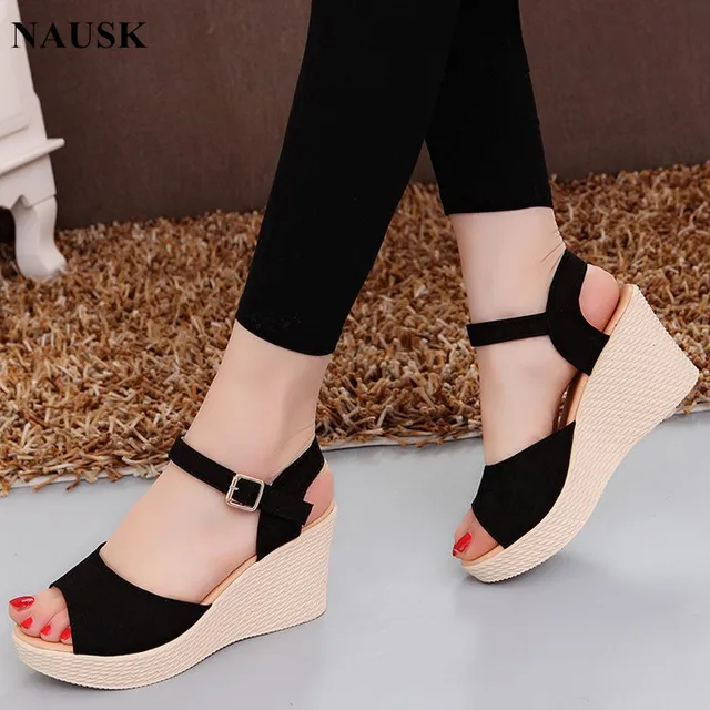 NAUSK Elegant sandals women wedges shoes fashion platform high heels sandals Women open toe platform wedges velvet sandals