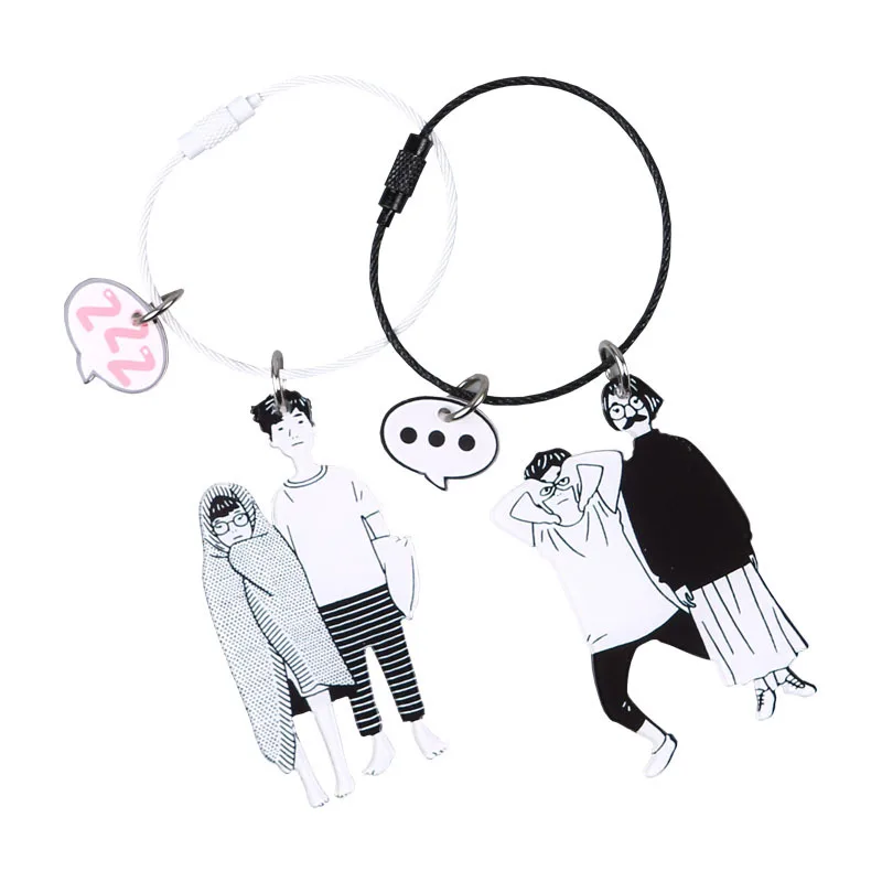 

Cute Cartoon Couple Keychain Creative Acrylic Key Chain Ring Jewelry Accessories Sleutelhanger