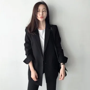 

Spring and Autumn Season Women's Small Suits Take Two Buttons Medium Long Coat Repair Large Code Professional Girl Women Blazers