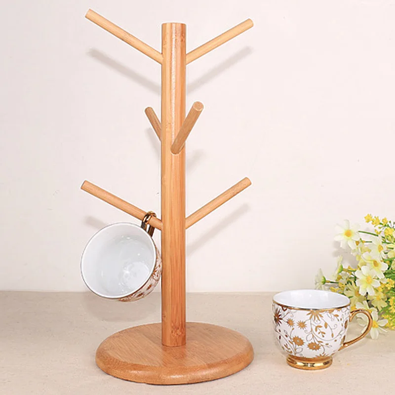 

Wooden Tree Shape Coffee Mug Drying Cups Storage Rack Holder Home Kitchen Drain Hanger Stand Organizer with 6 Hooks