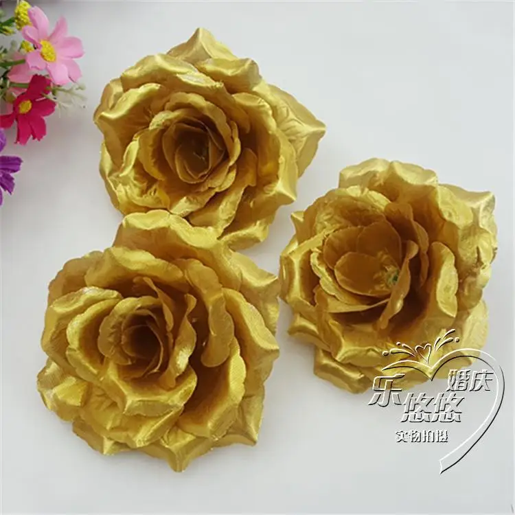 Wholesale 100Pcs/Lot Gold Roses Artificial Silk Flower ...