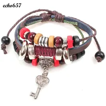 Echo657 Fashion Key Braided Wooden Bead Wrist Bracelet Leather Jewelry Oct 29