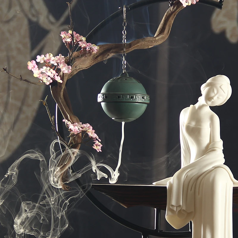 

1 Pc Ceramics Hollow Vintage Pattern Chinese Style Home Decor Incense Burners Incense Ball Inverted Zen Decoration