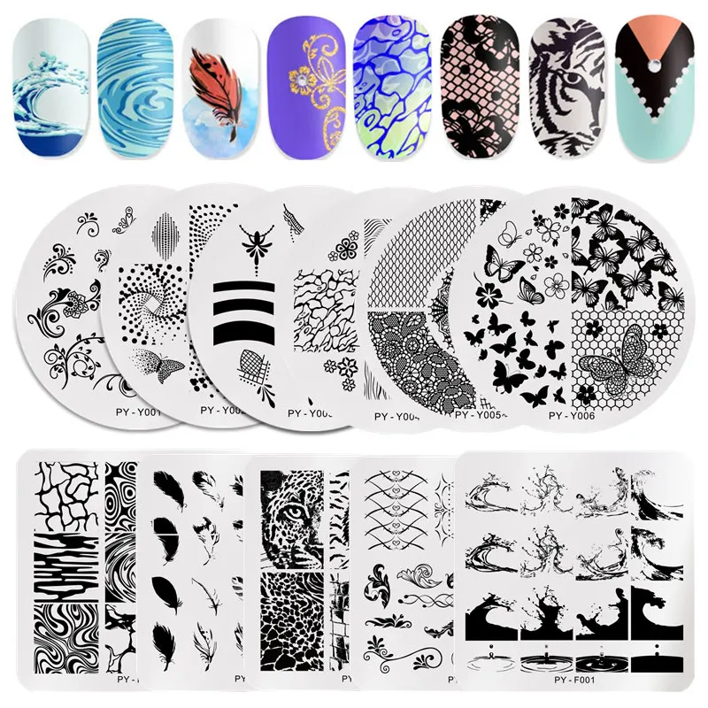 

PICT YOU Square Round Nail Stamping Plates Animal Patterns Stainless Steel Stamping Template Nail Art Design Tools