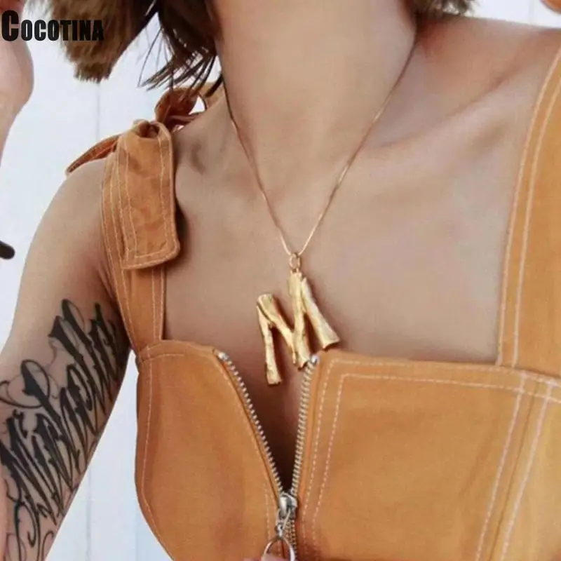 

Initial Letters Necklace Women Gold Color Chain 2019 Fashion Long Necklaces Big Pendant Boho Statement Necklace Collier Femme