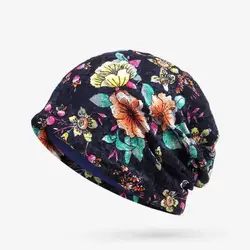 Seioum Шапки для Для женщин шапочка Демисезонный вязаная шапка Кепки кружевное платье с цветочным рисунком Skullies громоздкая шапочка капот Для
