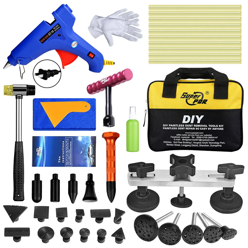 

Super PDR Car Dent Puller Suction Cup Best PDR Tools Dent Removal Tool Kit Repair Tool Auto Hot Melt Glue Gun Glue Rubber Hammer