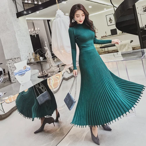 Winter autumn high quality Women Long Knitted Dress Sexy vestidos Back Slim Sweater Dress Fit And Flare Thicken Warm Dress