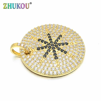 

28mm Brass Cubic Zirconia Round Charms Pendants DIY Jewelry Bracelet Necklace Making, Hole: 5mm, Model: VD74
