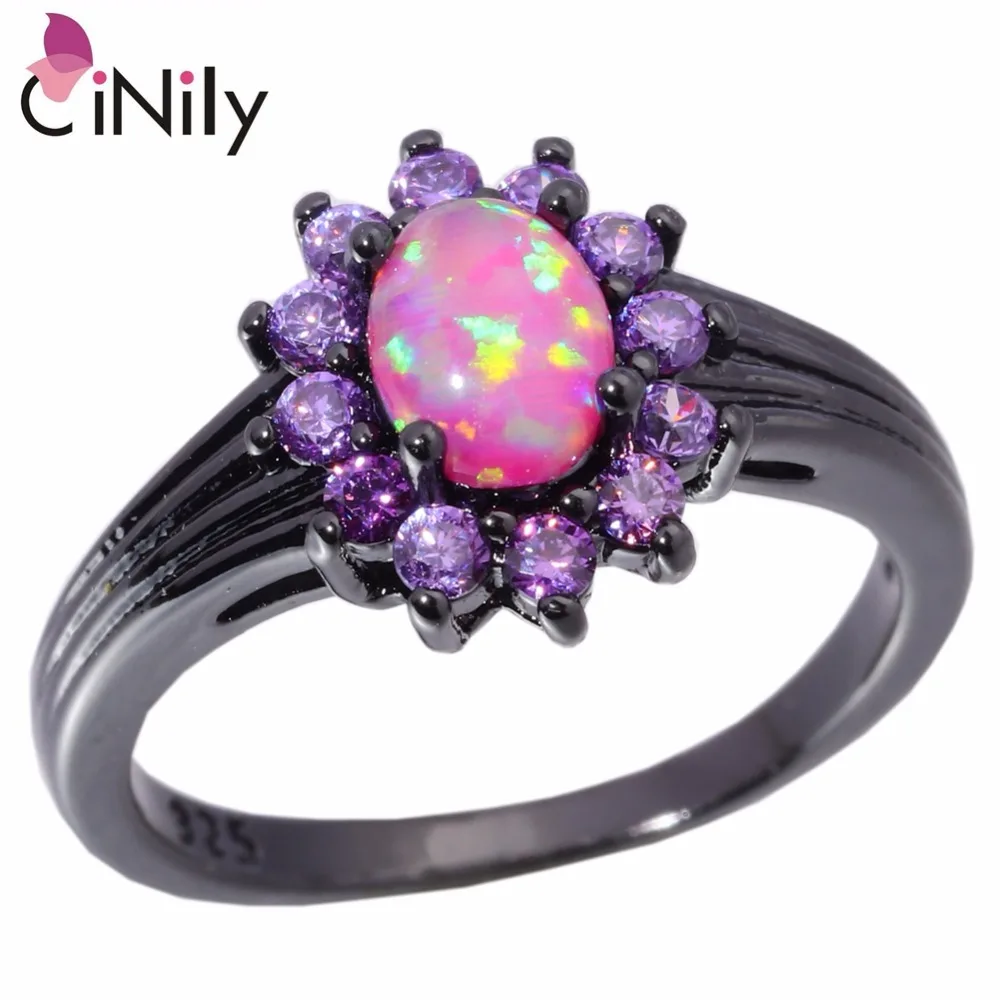 CiNily Created Pink Fire Opal Purple Zircon Black Gold Color Wholesale for Women Jewelry Ring Size 6 7 8 OJ8111