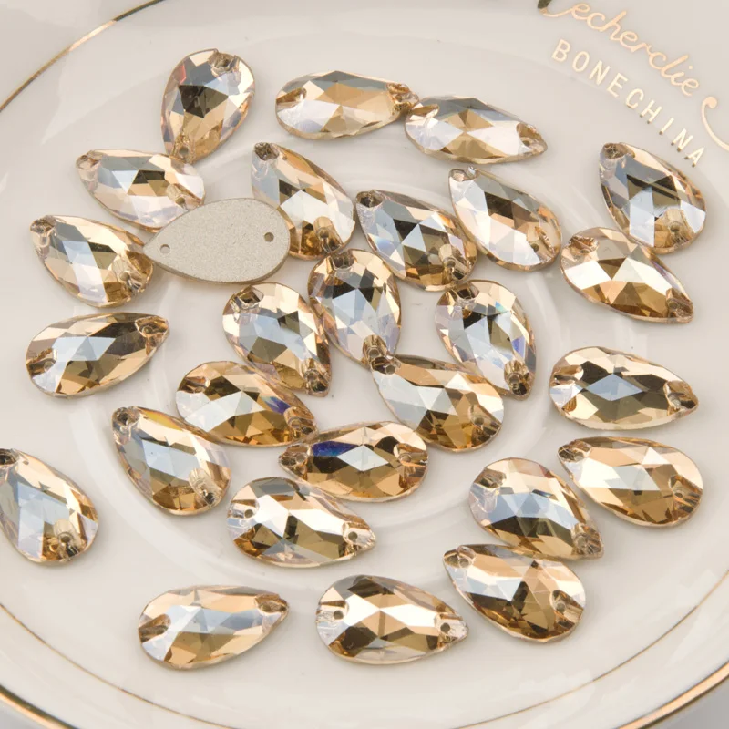 YANRUO 3230 Drop Golden Shadow Sewing Rhinestones Glass Crystal Flatback Sew On Stones Gold Rhinestones