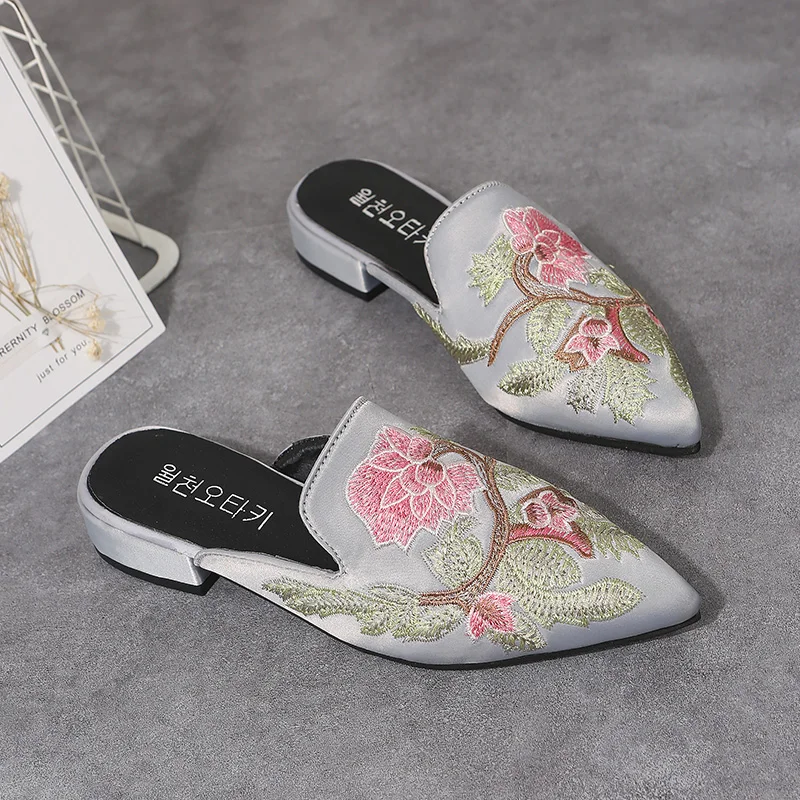 Moxxy/весенние шлепанцы в стиле ретро с китайскими цветами; женские шлепанцы без застежки; сандалии на плоской подошве; Черная Женская обувь; женские шлепанцы без задника; zapatos mujer