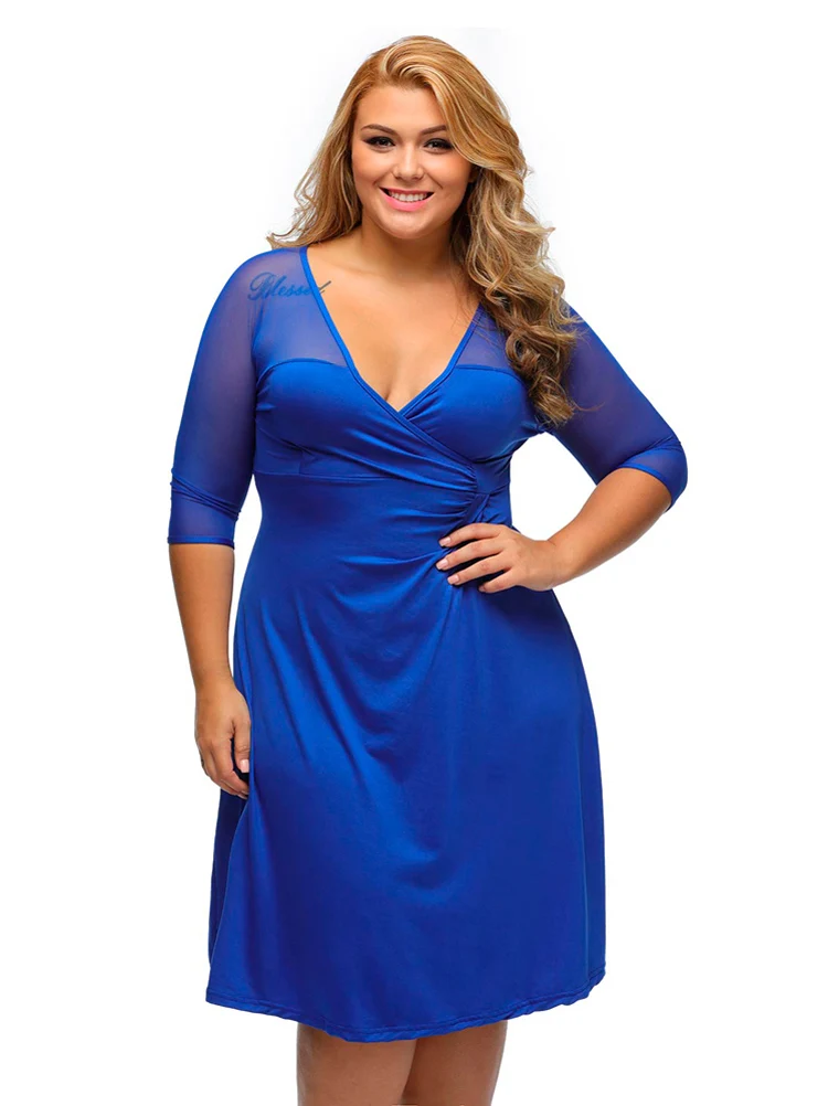 White-Black-Blue-Mesh-Patchwork-Plus-Size-Dress-2017-V-Neck-Half-Sleeve-Loose-Large-Big-Size-Elegant-Casual-Party-Dress-Vestidos- (4)