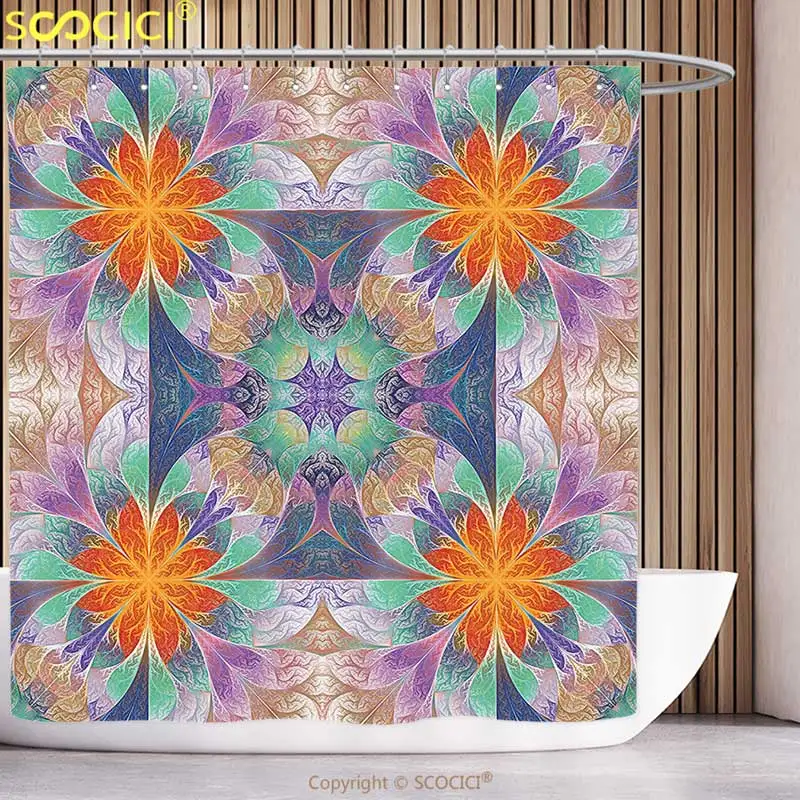 Stylish Shower Curtain 3d Fractal Decor Kaleidoscope Style Digital