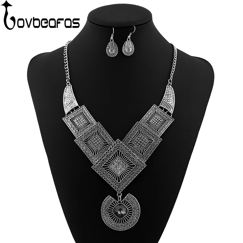 

LOVBEAFAS 2018 Fashion Maxi Choker Necklace Earrings Jewelry Sets Collar Vintage Collier Statement Necklaces & Pendants Women