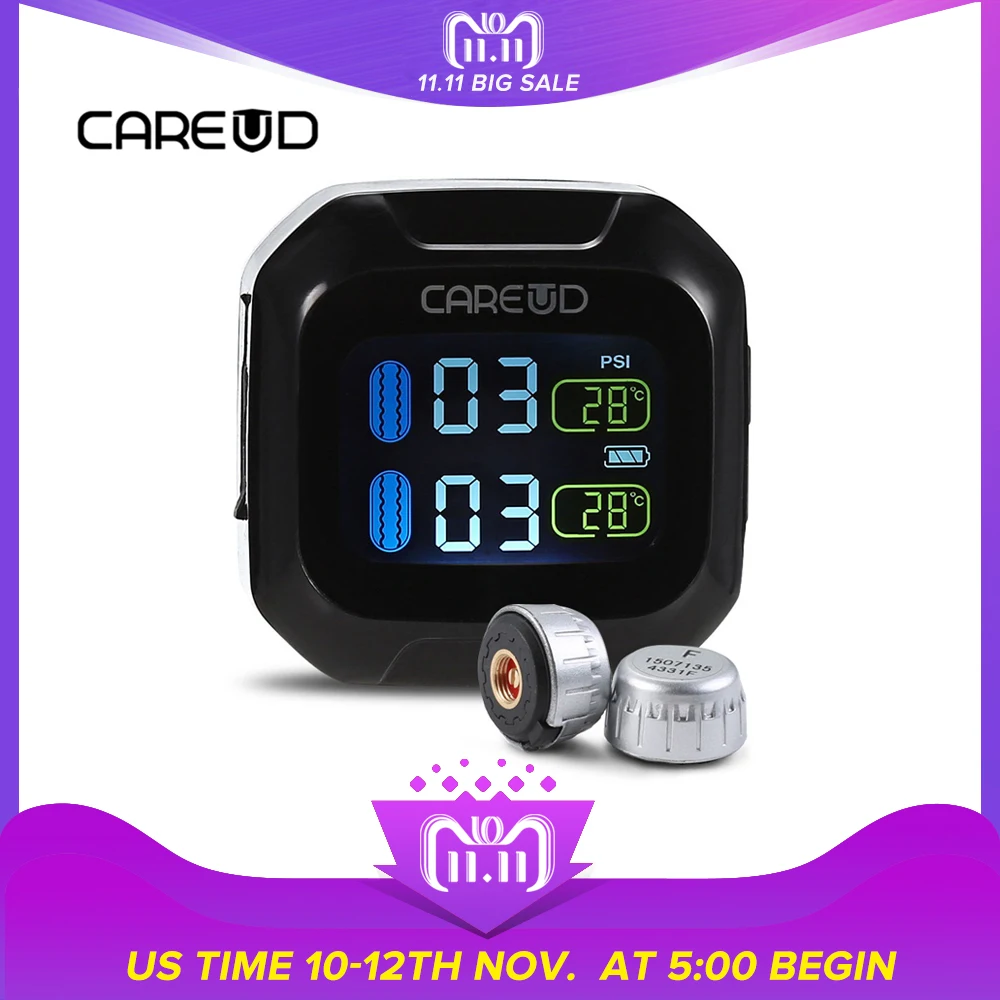 

Zeepin Moto TPMS USB Charging Motorcycle Motorbike LCD Screen Display Tire Pressure Monitoring System with 2 External Sensors
