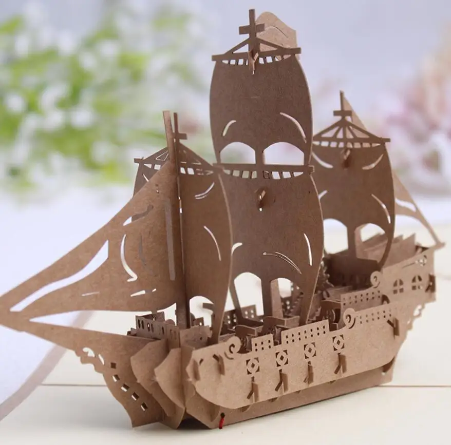 

10pcs Sailing Boat Handmade Kirigami Origami 3D Pop UP Greeting Invitation card For Wedding Birthday Party Gift
