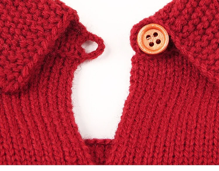 Зимний вязаный комбинезон для маленьких девочек от 6 месяцев до 24 месяцев, детский однотонный комбинезон с длинными рукавами, пуловер с оборками для новорожденных принцесс, свитер, DC336
