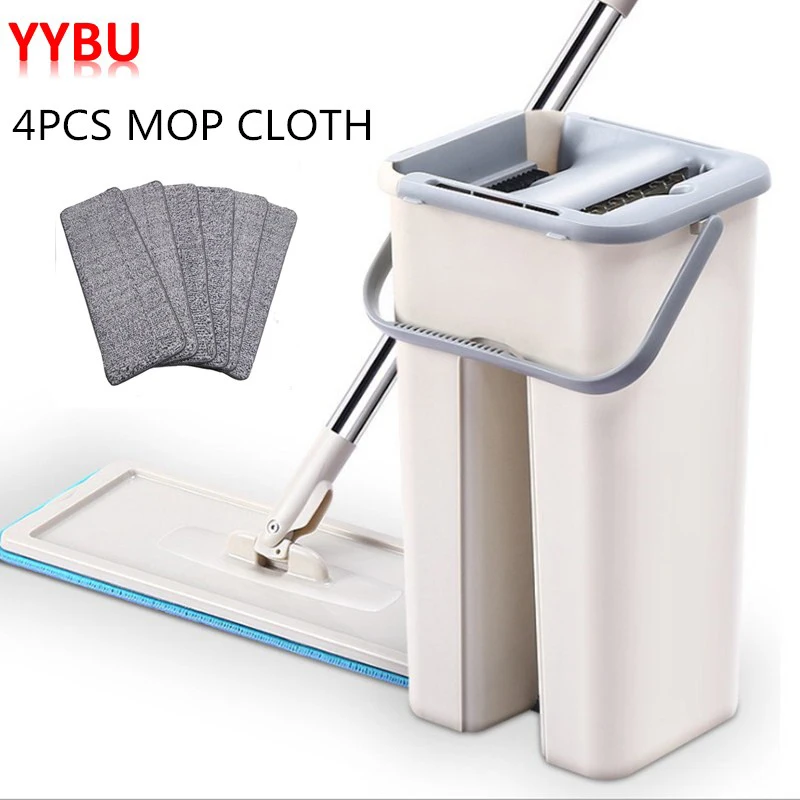 Kaufen YYBU Drop Verschiffen Mopp mit Eimer 4PCS Ersatz Mopp Tuch Magie Boden Reinigung Squeeze Flache Mops Küche Boden Reiniger