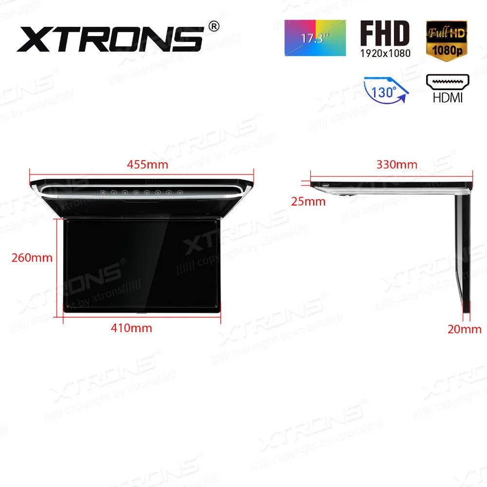 XTRONS 17 3 "FHD Автомобильный плеер на крышу ультратонкий цифровой TFT 16:9 монитор с HDMI