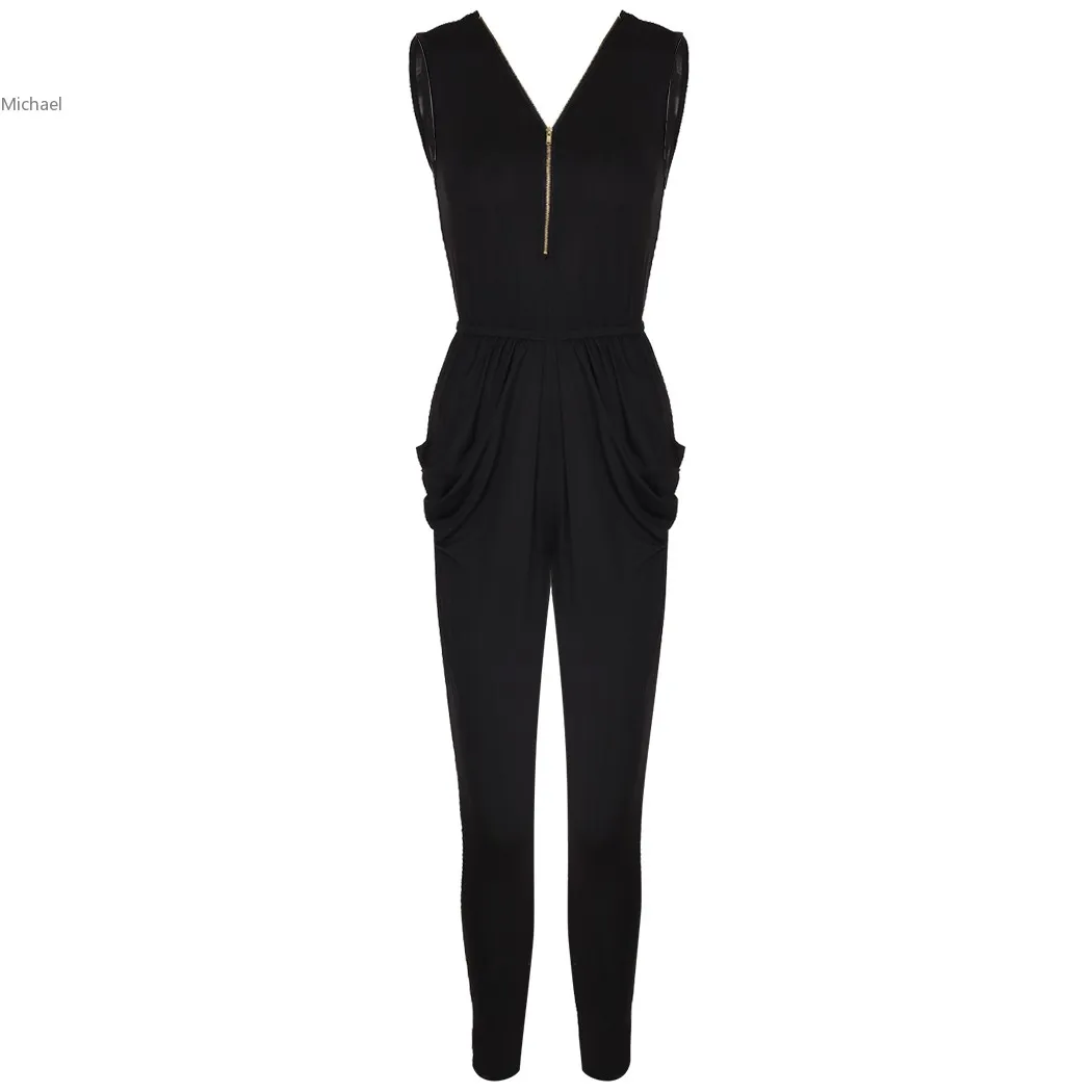 Sexy Deep V Neck Zipper Bodycon Jumpsuit Romper Womens Jumpsuit Tops