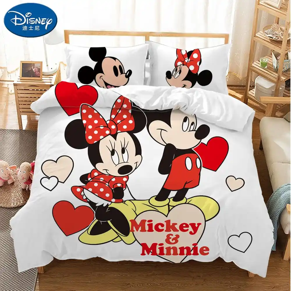 Couple Mickey Minnie Cartoon Bedding Set Children Twin Full King