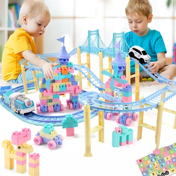 

Large Bricks Electric Track Building Blocks Music Lighting Track Small Train Toy Building Blocks with Electric race track
