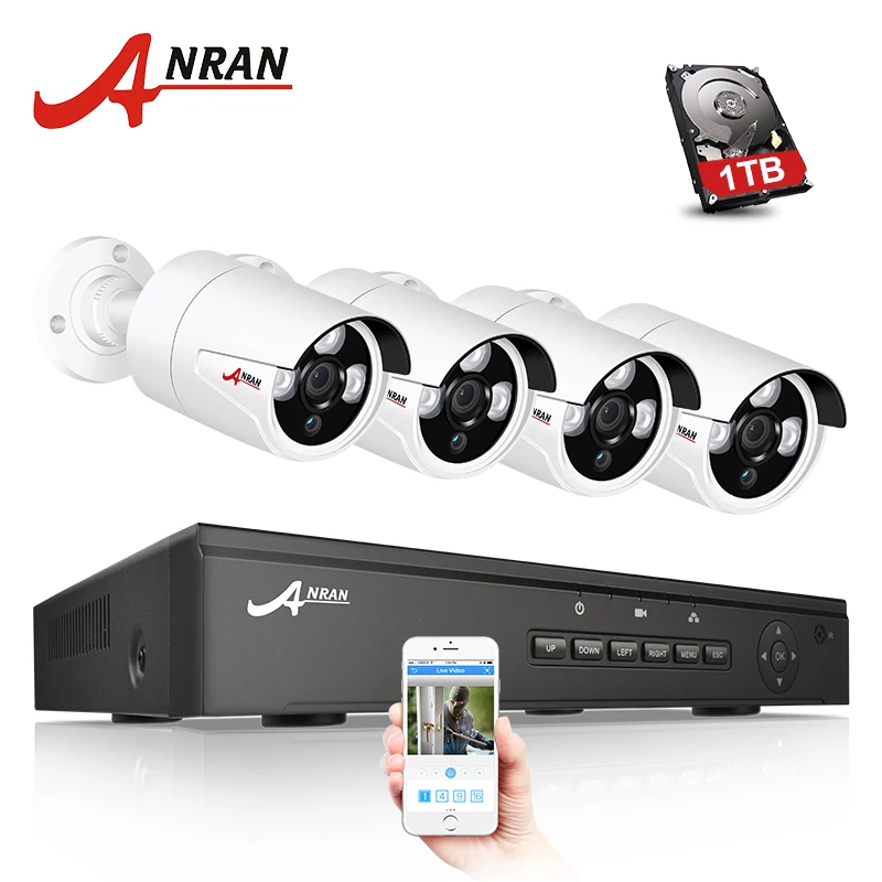 ANRAN P2P Plug And Play 4CH NVR 48V POE CCTV система 1080P HD Массив ИК-детектор движения наружная безопасность POE IP камера 2 ТБ HDD