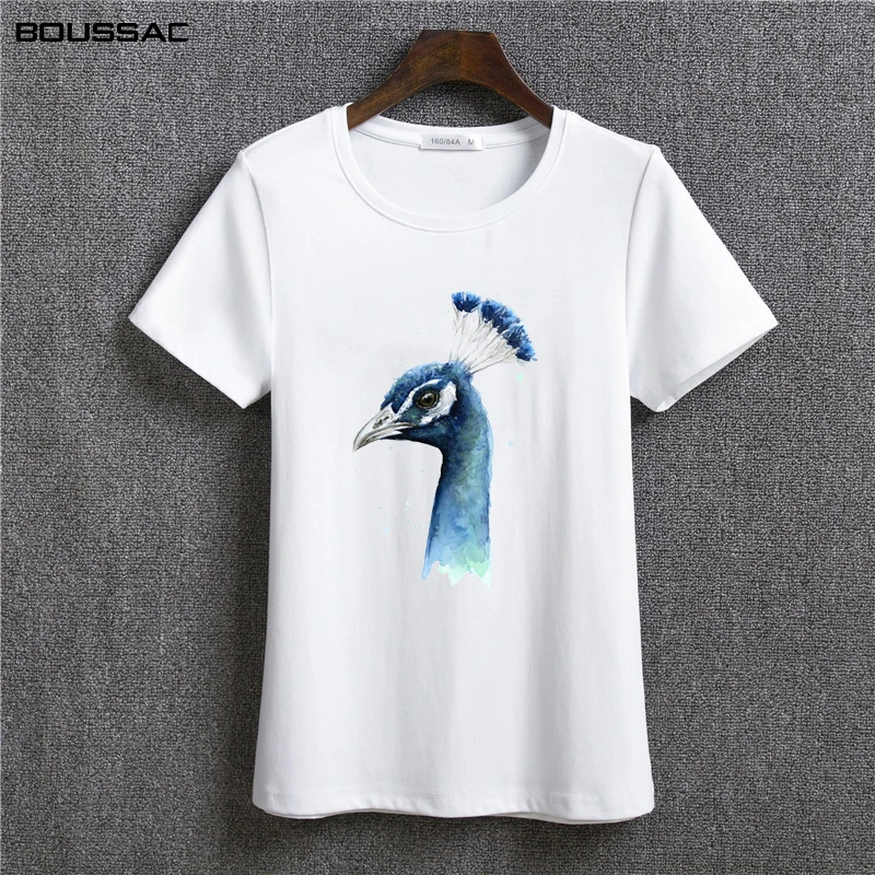 

peacock animal Print Shirt Female Cute Korean 2019 NEW Fashion T-shirt Graphic Tees Women Summer Sweet style white Tshirts Tops