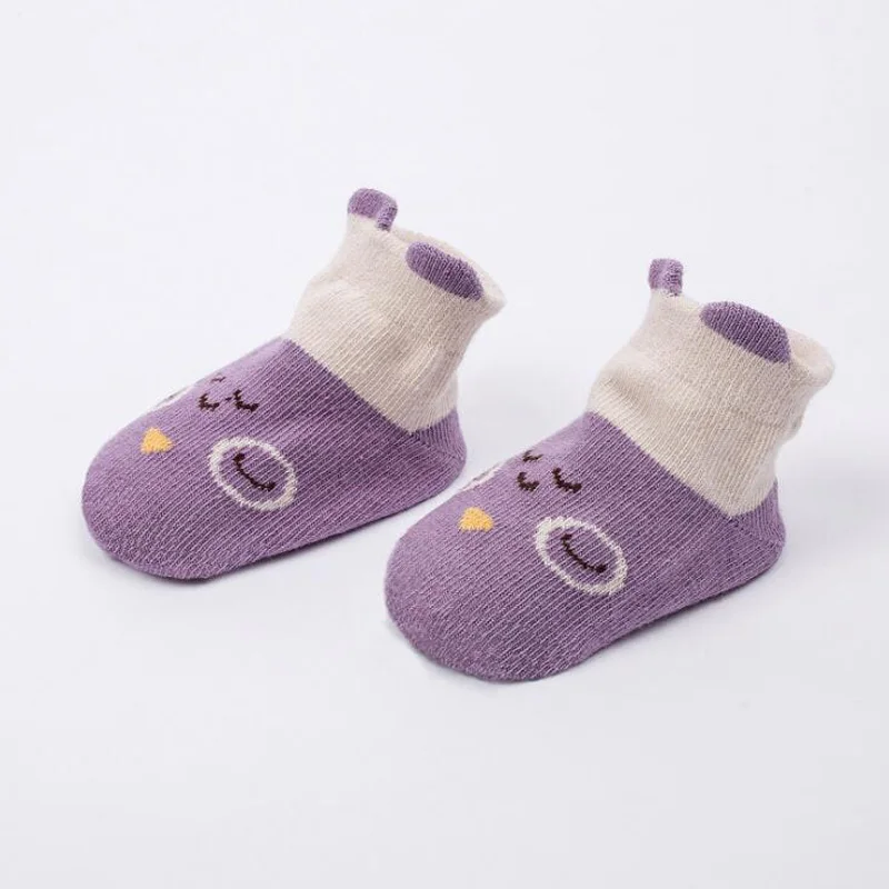 3 пара/лот новые милые Нескользящие Детские носки для малышей с рисунком - Цвет: Purple