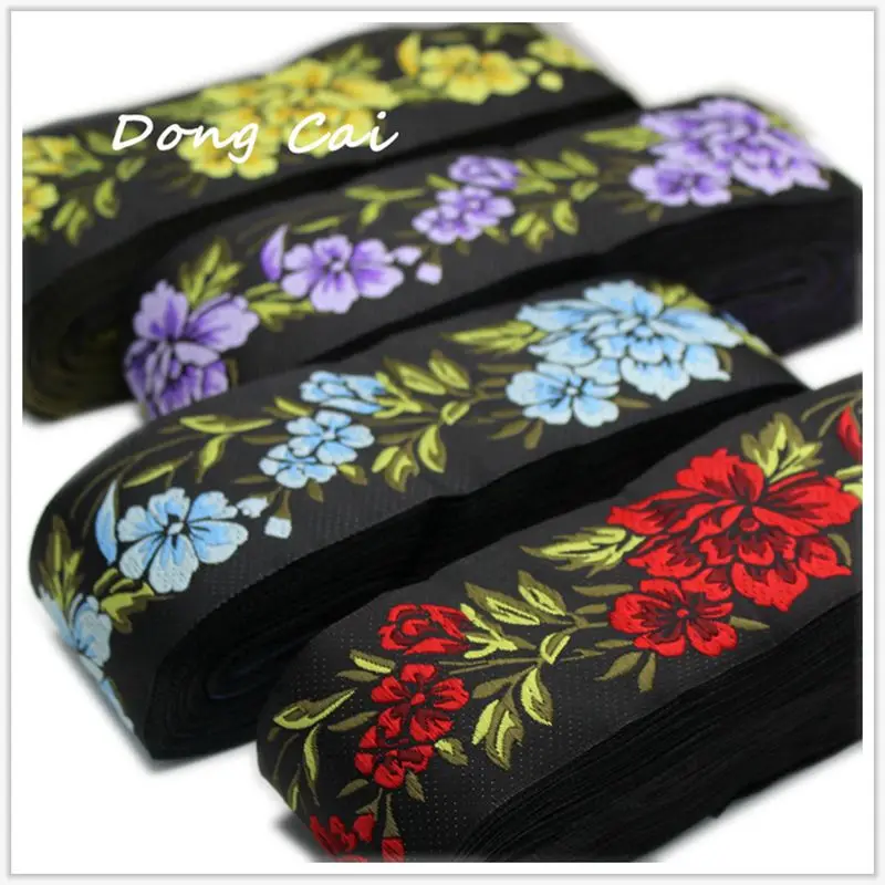 

Dongcai 9yards/lot 5CM 4colors Camellia flower embroidered webbing Chinese style ribbon hat bolster and clothing decorating lace